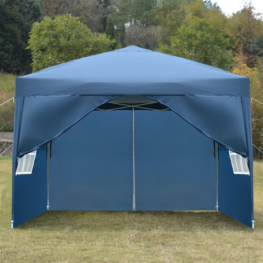 

3x3m Patio Garden Gazebo Two Doors Two Windows Practical Sun Shade Waterproof Right-Angle Folding Tent Awning Blue