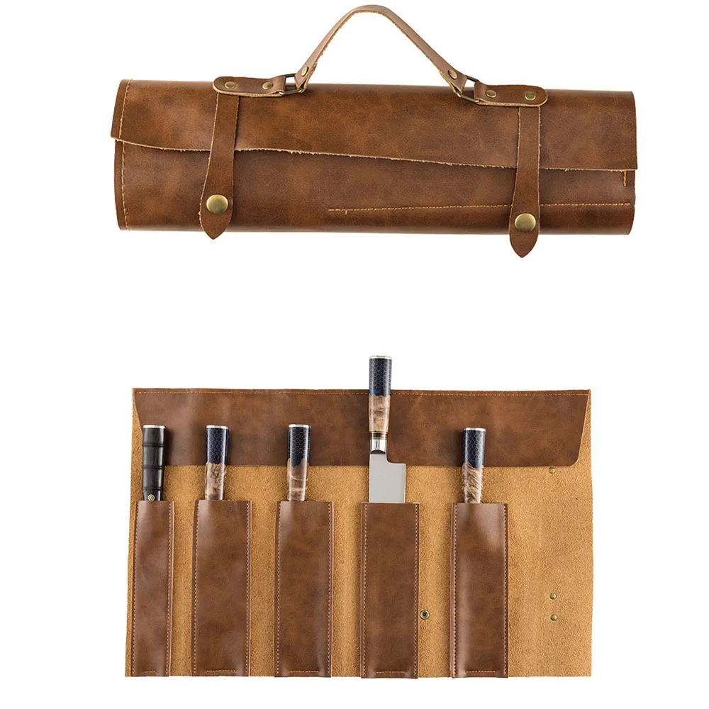 

Kitchen Knife Organizer Storage Bag Portable Genuine Leather Case 3.5"8 inch Professional Chef Cover Universal Backpack For 5pcs
