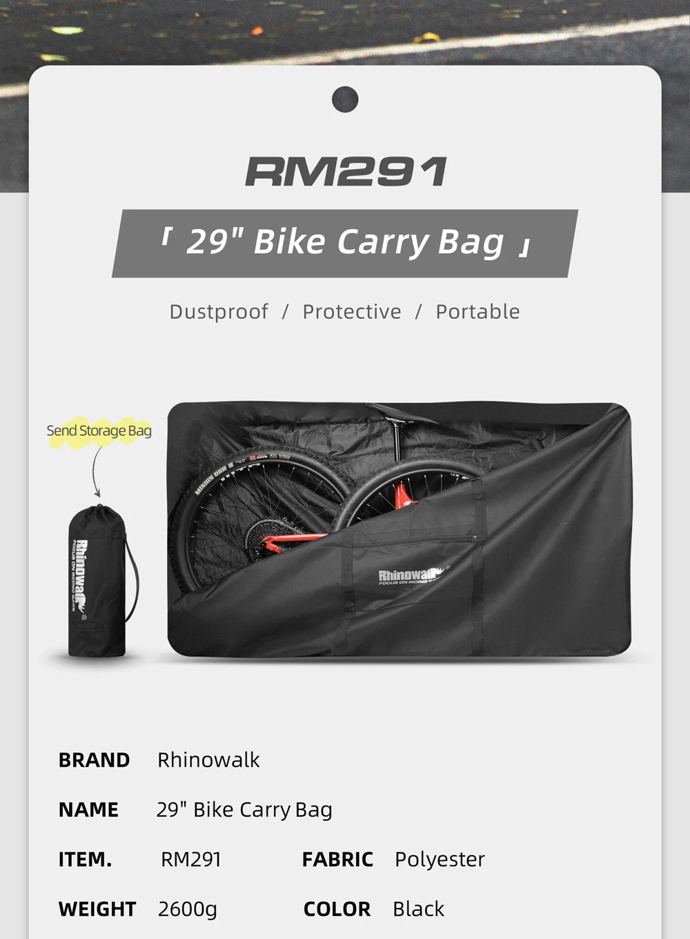 Rhino walk Fahrrad Trage tasche für 29 in MTB Voll federung Fahrrad/700c große Rennrad Lagerung Radfahren Reise transport 2024 – Detail 4