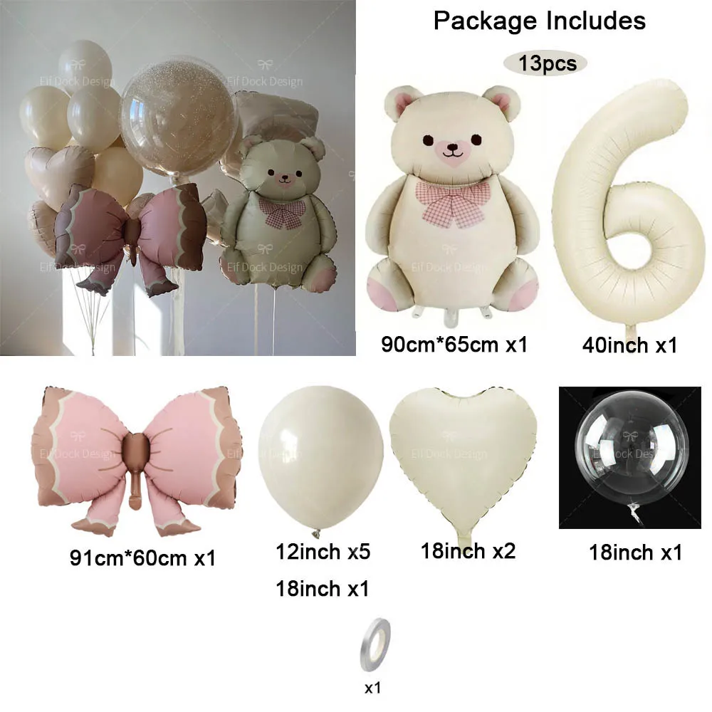 1 Set Retro Rosa Schleife Herz Ballons Cartoon Trojanisches Pferd Creme Bär Zahlen Folienballon Geburtstagsparty Deko Festival Requisiten Geschenke – Detail 7