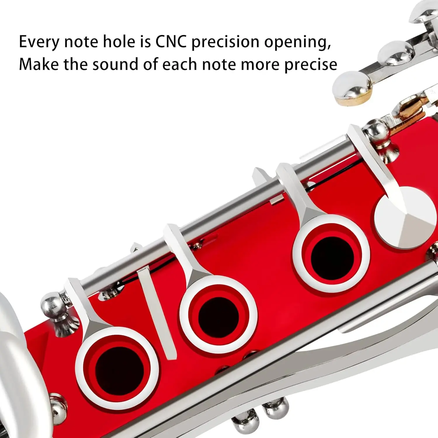 Clarinet Bb Flat 17 Nickel Keys Red Student Clarinet for Beginner with 2 Barrels Hard Case and Cleaning Kit.