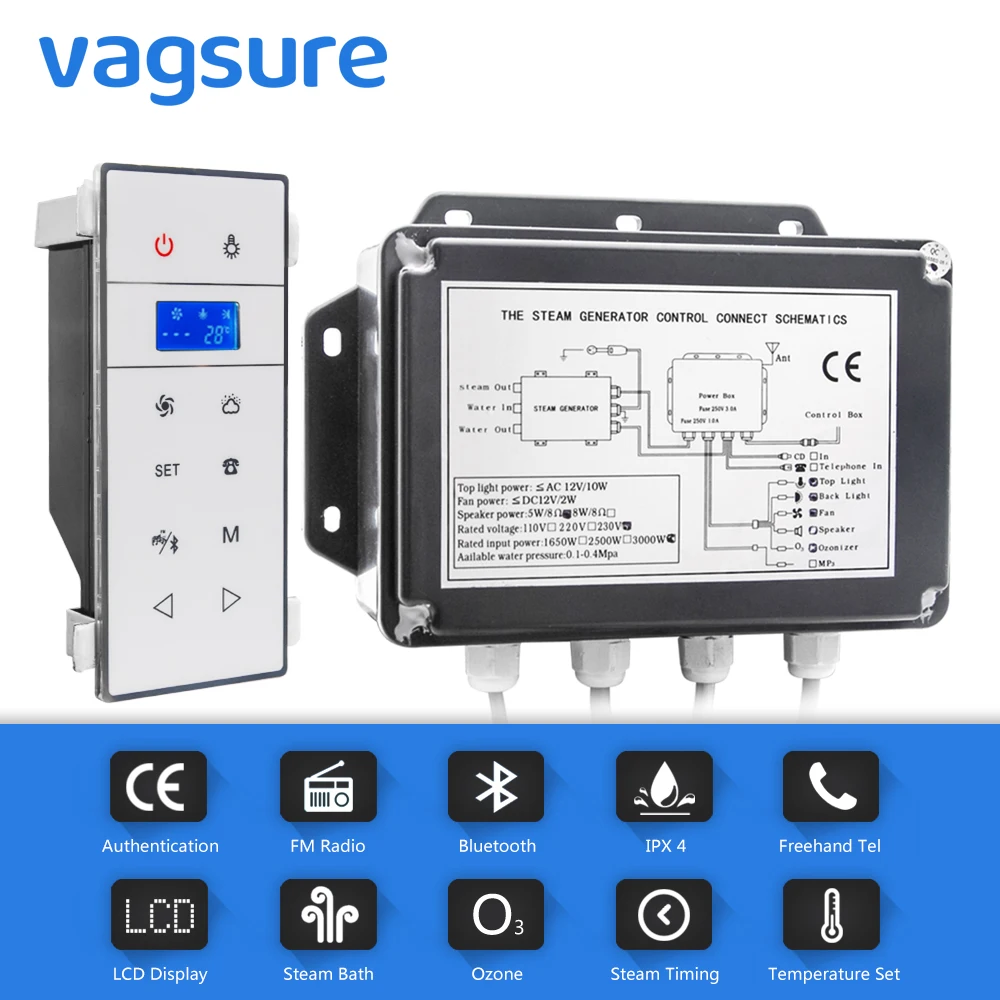 3KW AC 220V CE Certified Shower Steam Generator Wet Sauna With Time & Temperature Setting Waterproof IPX4 portable steam sauna,steam generator