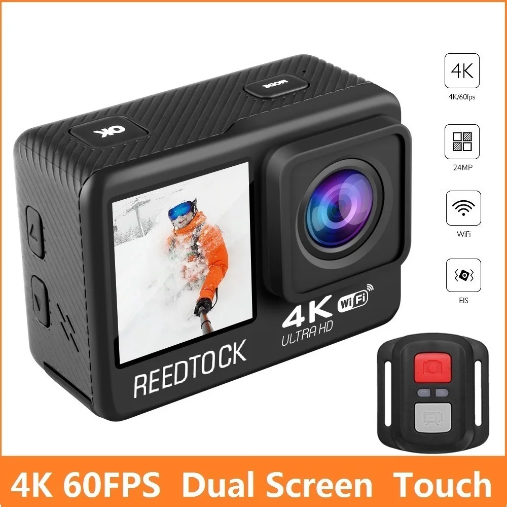 신상 헬멧 액션 카메라, 2.0 터치 LCD, 4X EIS 듀얼 스크린, 와이파이 방수 리모컨 웹캠, 스포츠 비디오, 4K 60FPS 20MP