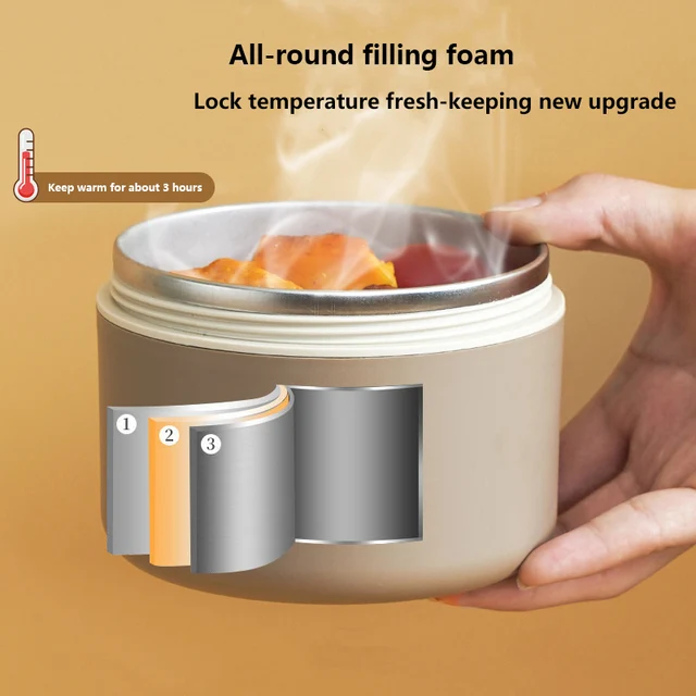 Boîte à déjeuner isolée en acier inoxydable, seau isolé, bol à soupe à Double couvercle, boîte à Bento 3