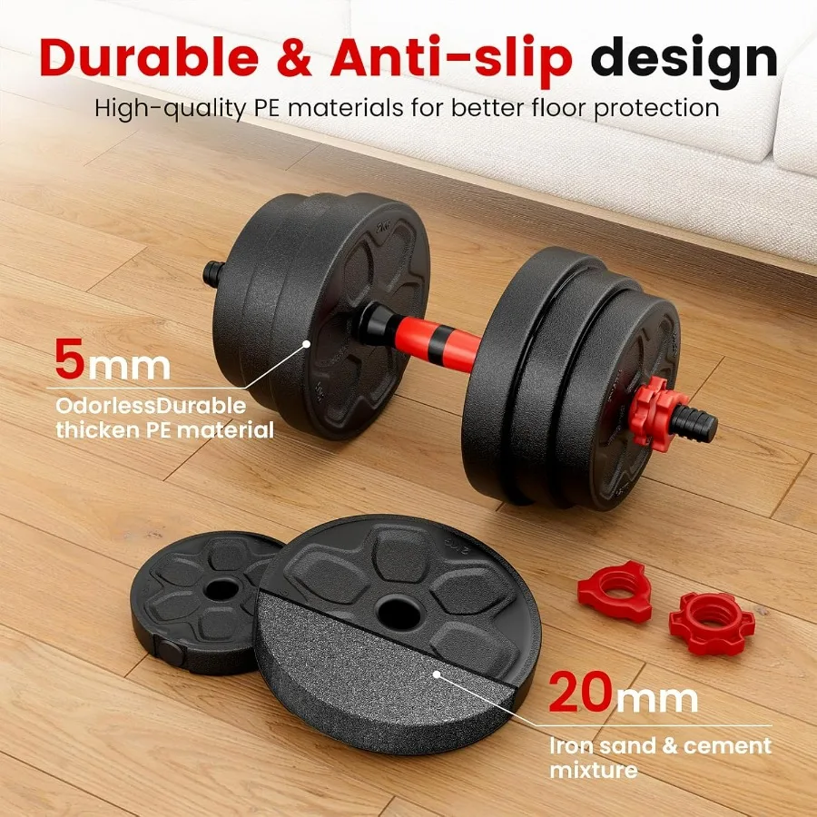 Adjustable Dumbbell Set, 45lbs Free Weight Set with Connector, 4 in1 Dumbbells Set Used as Barbell, Kettlebells, Push up Stand,