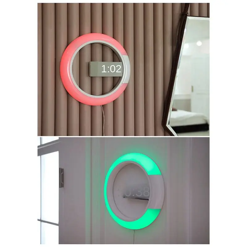1세트 LED 디지털 벽시계 디지털 디스플레이 온도 표시 7가지 색상 3D 침실 거실 장식 플라스틱