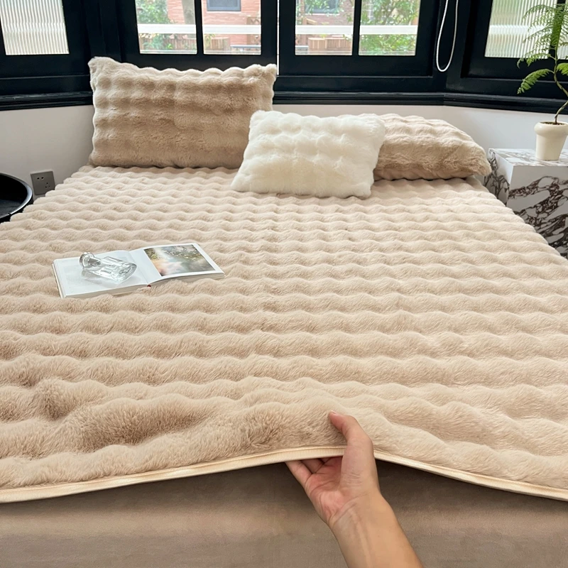 WinterWarmBedspreadMattressPadTopperQueenRabbitHairThicken