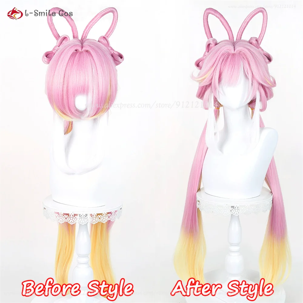 Elysia Cosplay Wig 100cm Pink Pre-Crimped Heat Resistant Synthetic Hair Anime Perücke 3