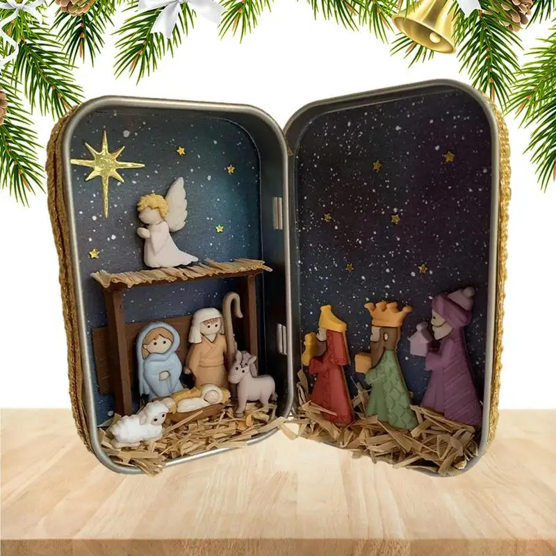 Christmas Nativity Jesus Nativity Set Family Scene Crafts Cabin Box Theater Desktop Ornaments Xmas Decor gift for kids nativity figurines