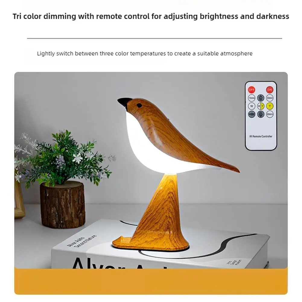 Creative Magpie Table Lamp Aroma USB Charging Adjustable Brightness Bird Table Lamp With Remote Control For Bedroom Phone Stand 4