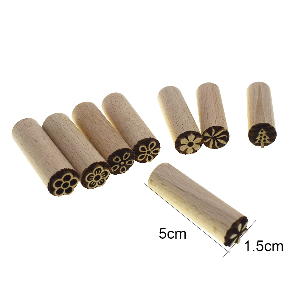 1.5cm Mini Clay Stamp Wood Block Flower Emboss Press Stamp For Polymer Clay Pottery Texture Impressive Print Seals