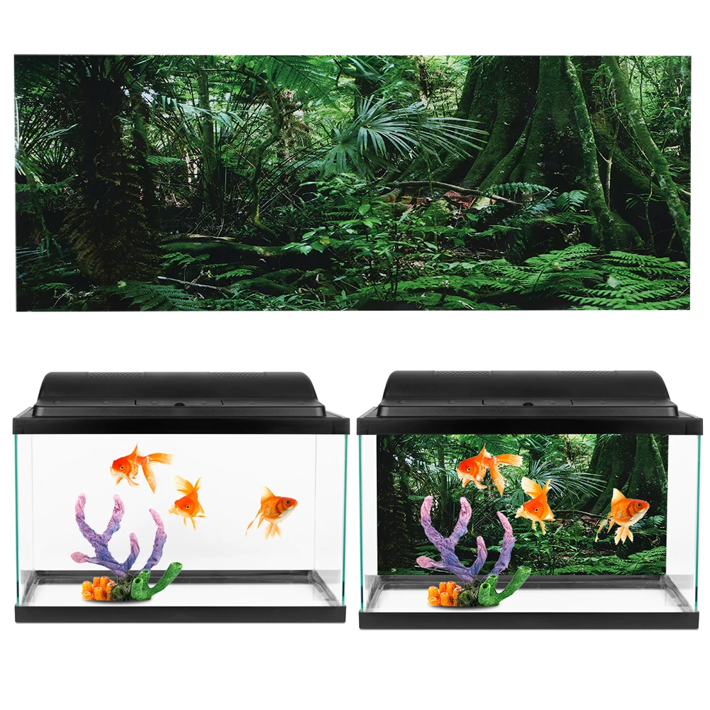 PVC Reptile Box Rainforest Background Poster Fish Tank Wall Picture Painting Decoration Self Adhesive Sticker 76*46cm