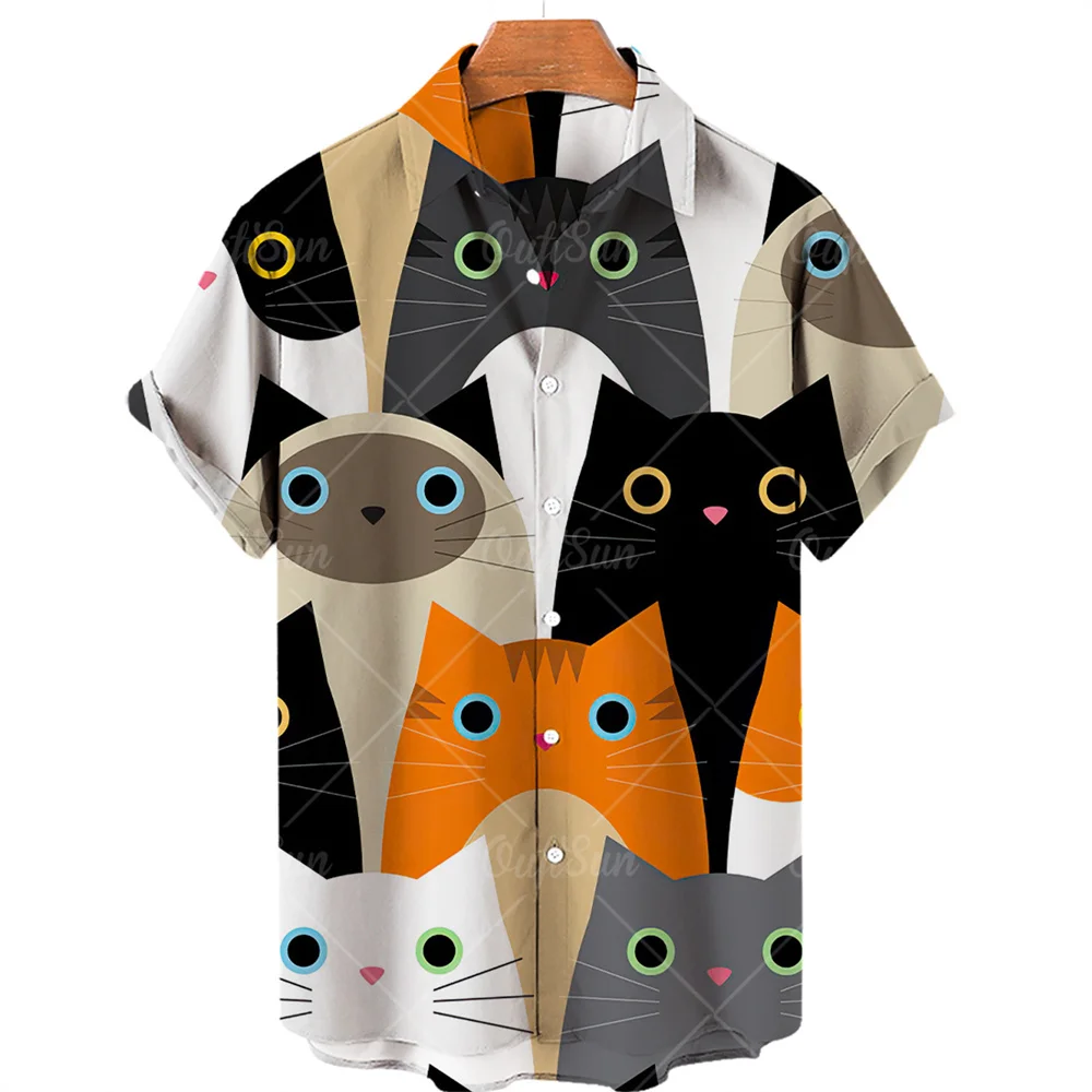 2023 men's shirt animal cat print shirt pattern T shirt fashion short