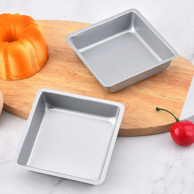 4/6Pcs Square Mini Cake Mold Nonstick Bread Pizza Baking Tray 4 Inch Carbon Steel Cake Pan Baking Dish Mold Bakeware For Kitchen