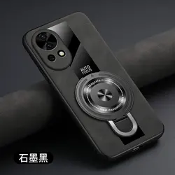 Luxury Magnetic Ring Holder Case - Premium Shockproof Cover with Plexiglass, PU Silicone, and Sheepskin Leather Elements for Huawei nova 13 (Black)