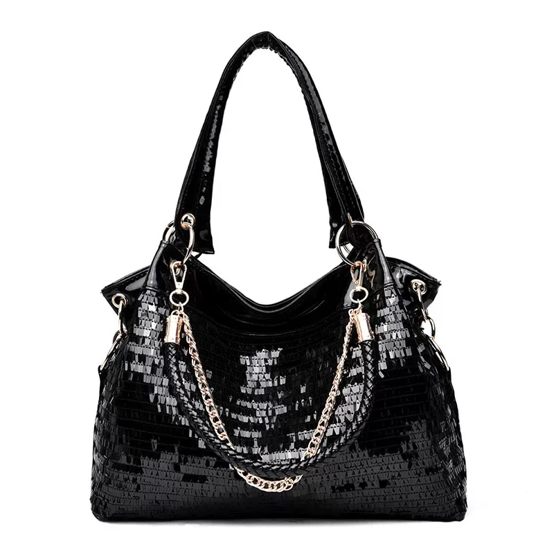Luxury Bag Women's Brand Shoulder Bag Lacquer Leather Sequin Chain Large Capacity Handbag High Texture Leisure Fashion Tote Bag