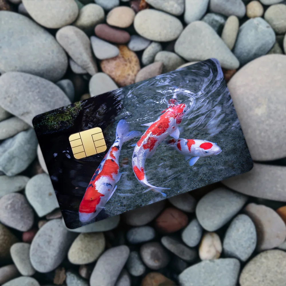Cute Japanese Harmony Koi Fish Spend Or Save Funny Shell On Off Ultra Thin No Fade Sticker Skin Cover Film For Debit Credit Card