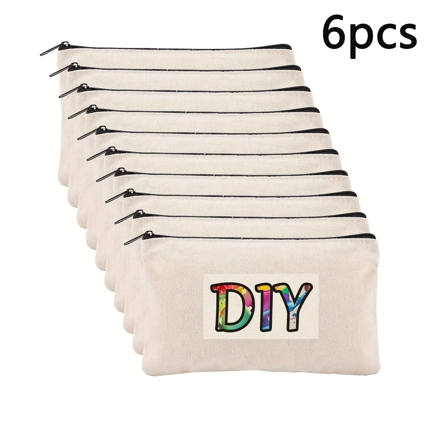 6pcs Blank DIY Craft Bag Canvas Pencil Case Blank Beige Makeup Zipper Bags- Pencil Pouch Cosmetic BagTravel Toiletry Bag 3