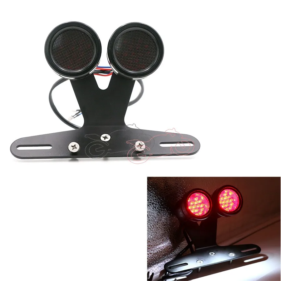 

Universal Retro Cafe Racer Motorcycle Mesh LED Taillight Double Scooter Rear Stop Brake Lamps + License Plate Mounting Bracket