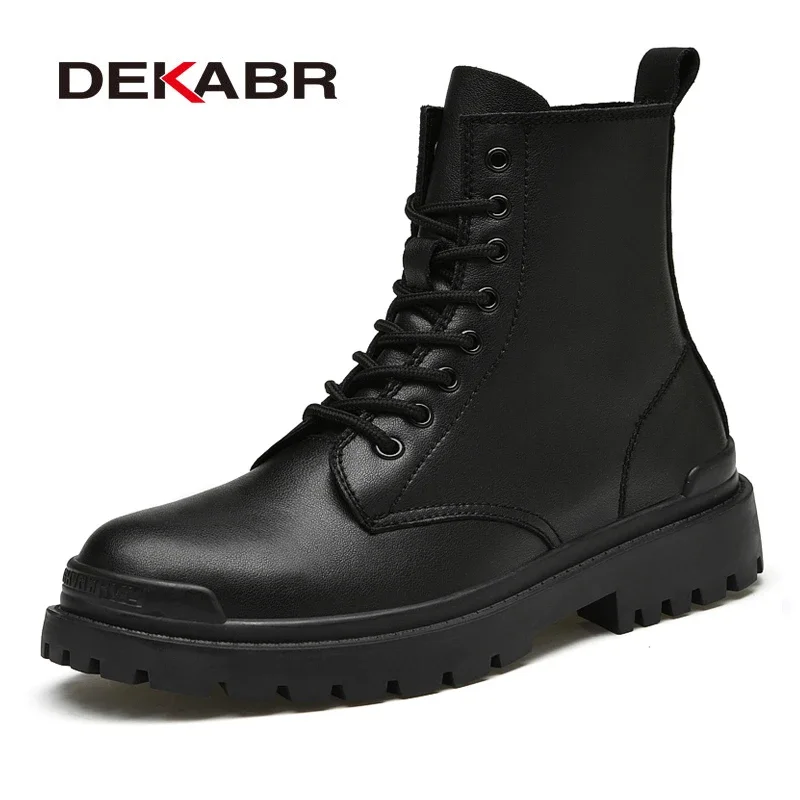 Genuine Leather Men's Ankle Boots High Top Shoes For Men Winter Fashion Male Motorcycle Footwear Snow Boots Size 38~48