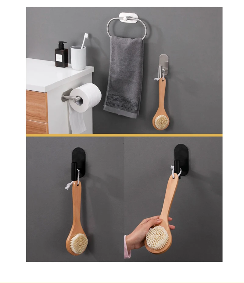 Description Picture 4 of itemNo Drilling Self-adhesive Black Towel Bar Holder Robe Hook Toilet Paper Rack Brushed Gold Bathroom Hardware Accessories Set