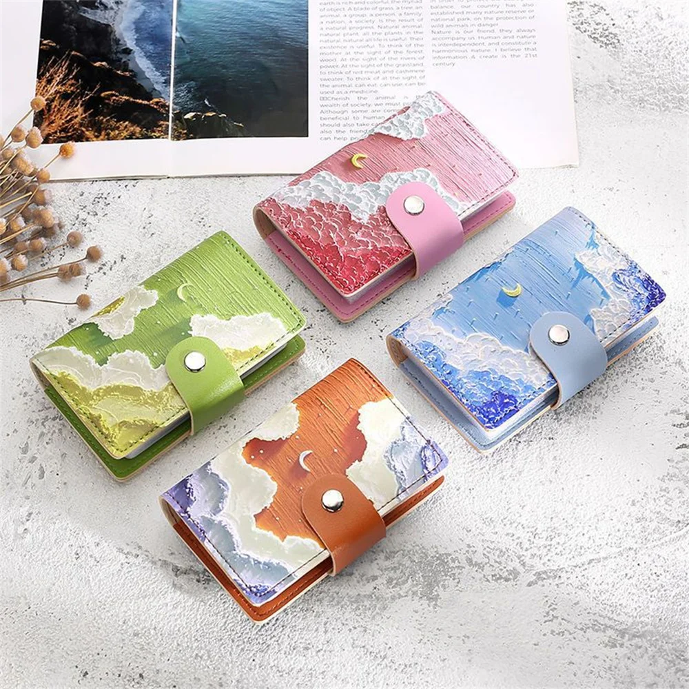 

Fashion PU Leather 26 Bits Card Case Business Card Holder Oil Painting Style Credit Passport Card Bag ID Passport Card Wallet