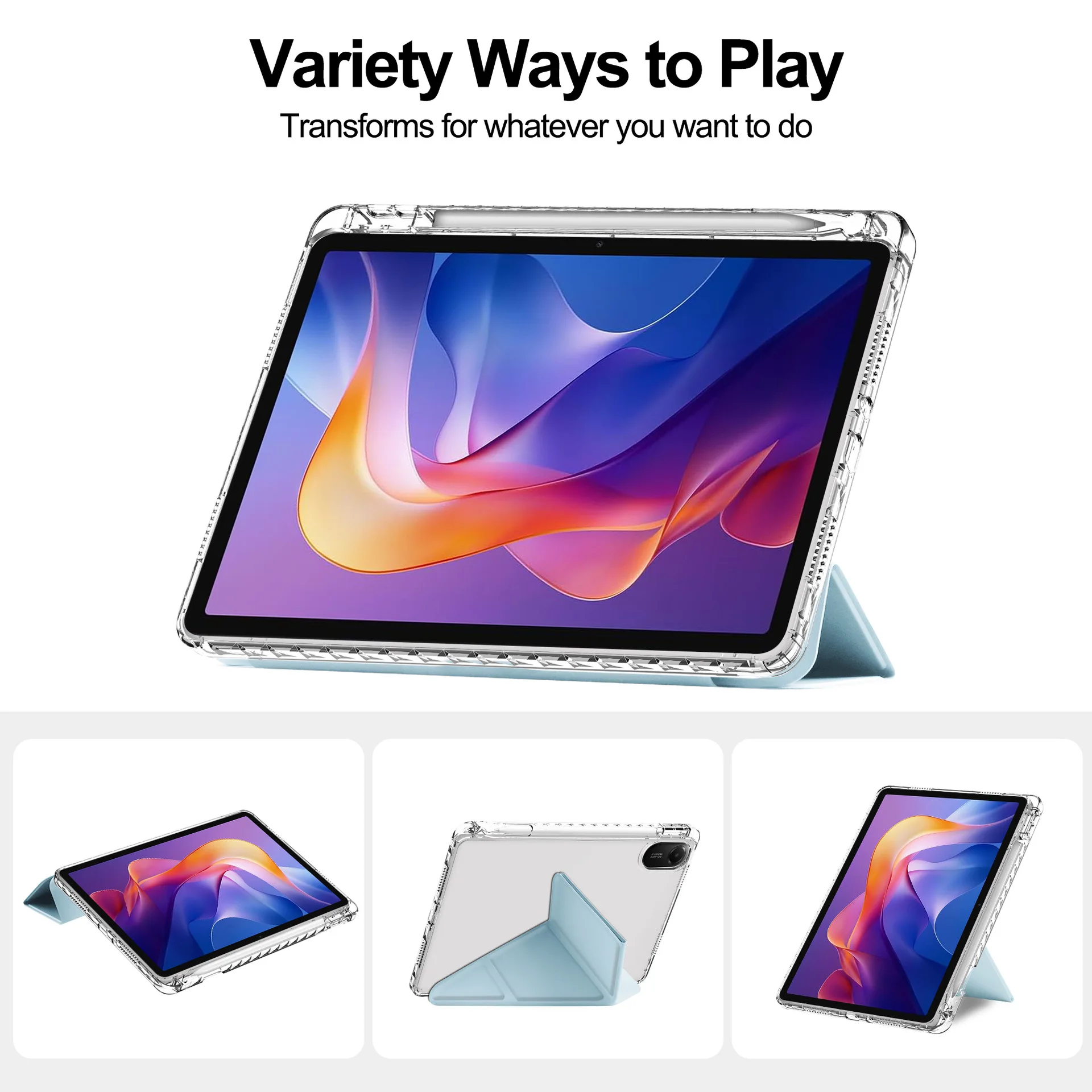 Slim Clear Hard Back Case with Multi-Angle Stand and Pencil Slot - Shockproof