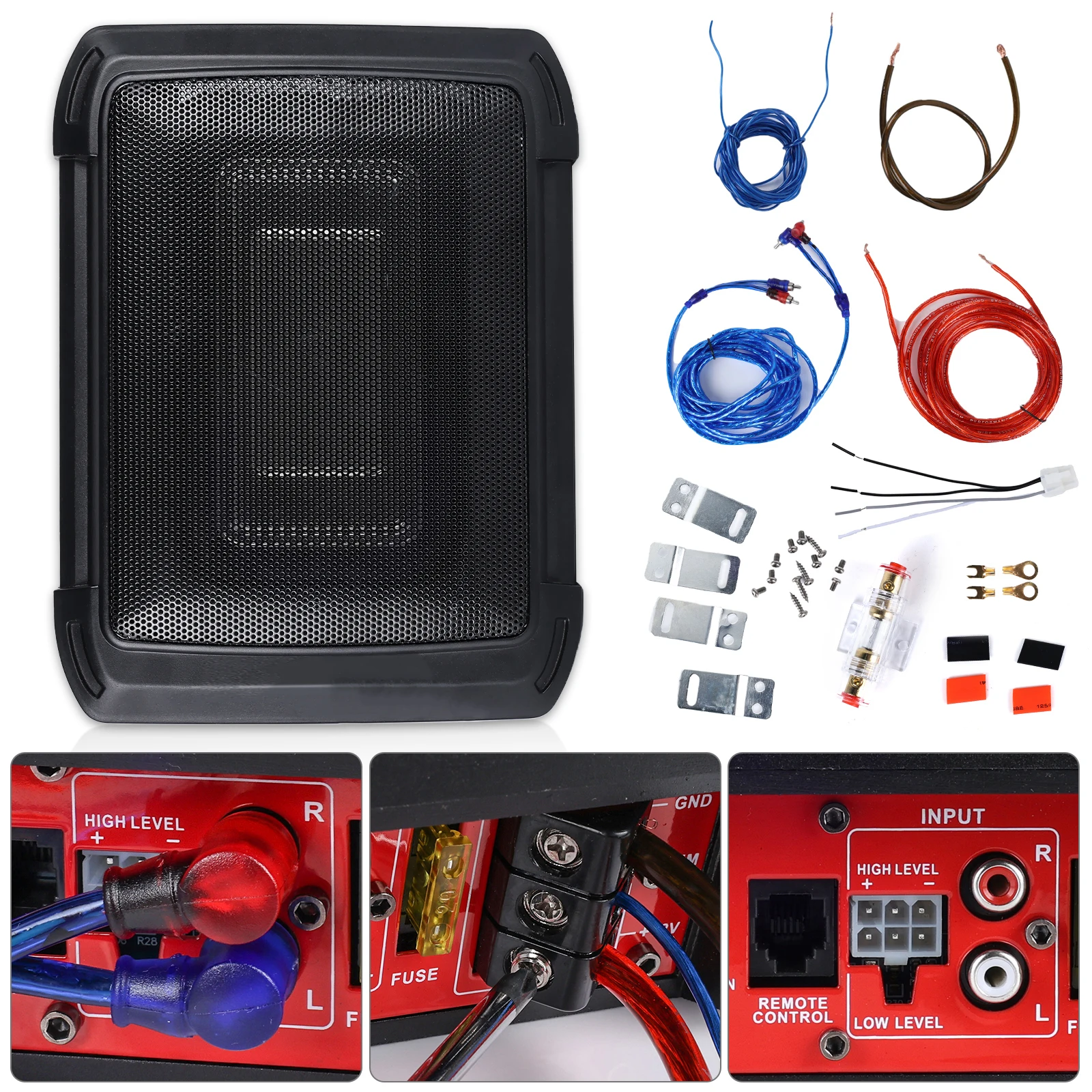 Podofo 1000W Auto-Subwoofer-Set Schlanker Verstärker mit Audiokabel Aktiver Audio-Basslautsprecher Unter-Sitz-Subwoofer Paracoche – Detail 9