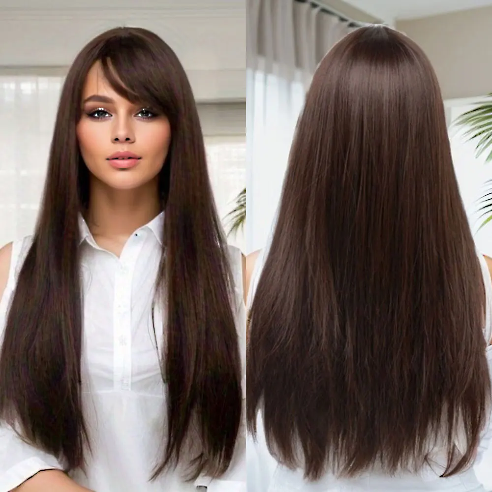 Synthetic Wig Straight With Bang For Women Heat-Resistant Daily Use