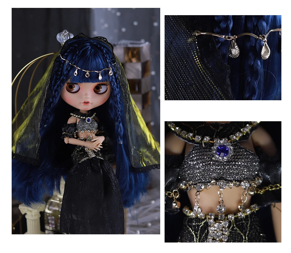 Neo Blythe ตุ๊กตาผมสีฟ้า ผิวแทน ใบหน้ายิ้มด้าน & Custom ข้อต่อร่างกาย 5