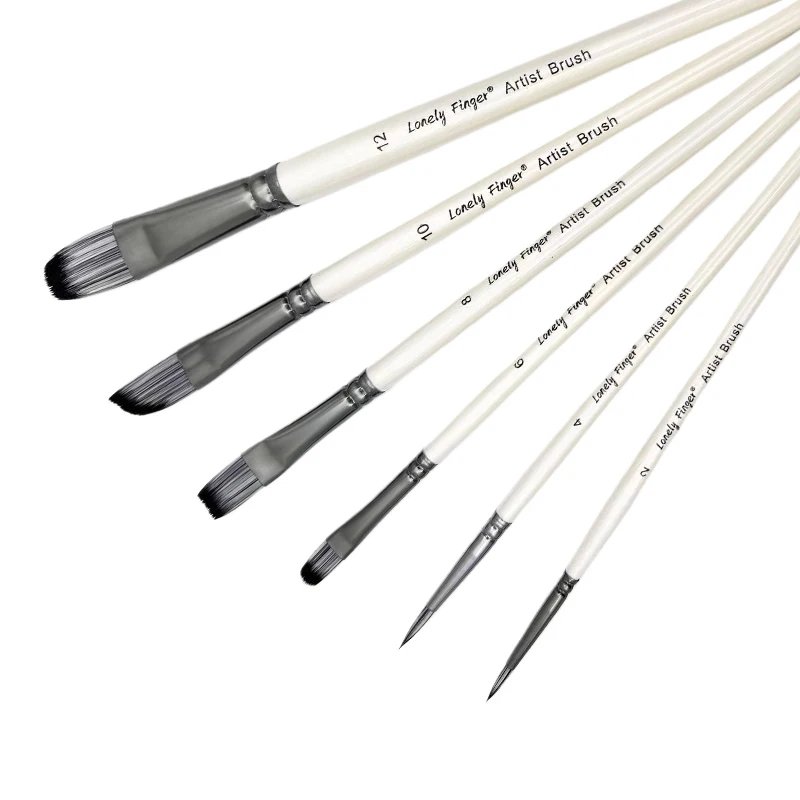 6pcs Acrylic Paint Brushes Set for Acrylic Oil Watercolor Gouache Artist Professional Painting Kits with Synthetic Nylon Tips 6