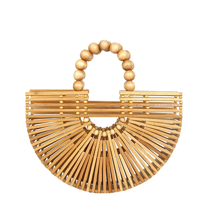 Fashion Bamboo Woven Half Moon Basket Bag Rattan Women Handbags
