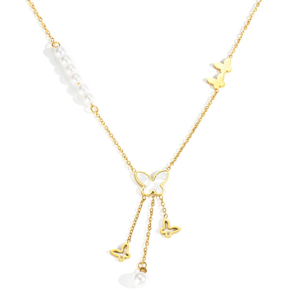 Chic Gold Plated Stainless Steel Shell Butterfly Necklace for Women Jewelry Accessories Wholesale 6