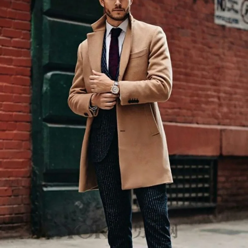 

British Men's Mid-length Long-sleeved Woolen Coat Autumn And Winter Coat Trend
