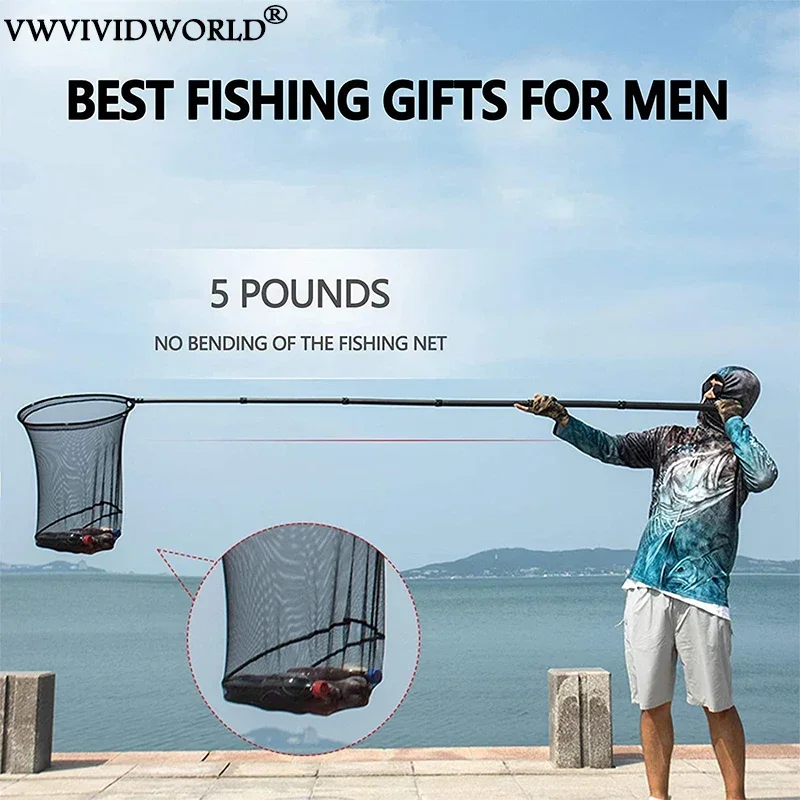 Fishing Net Fishing Landing Net VWVIVIDWORLD Brand 4.85-6.2m Portable Carbon Fishing Land Hand Net Foldable Collapsible Telescopic Pole Handle Fishing Tackle