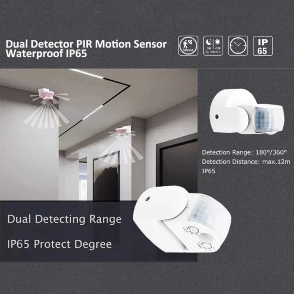Dual-Head Outdoor Infrared Motion Sensor Light Switch, Waterproof, 220V-240V, 180° Detection Angle