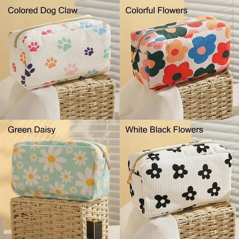 Makeup Brush Skincare Corduroy Makeup Bag Fashion Printed Large Capacity Cosmetic Bags Travel Toiletry Organizer Bag for Women 5