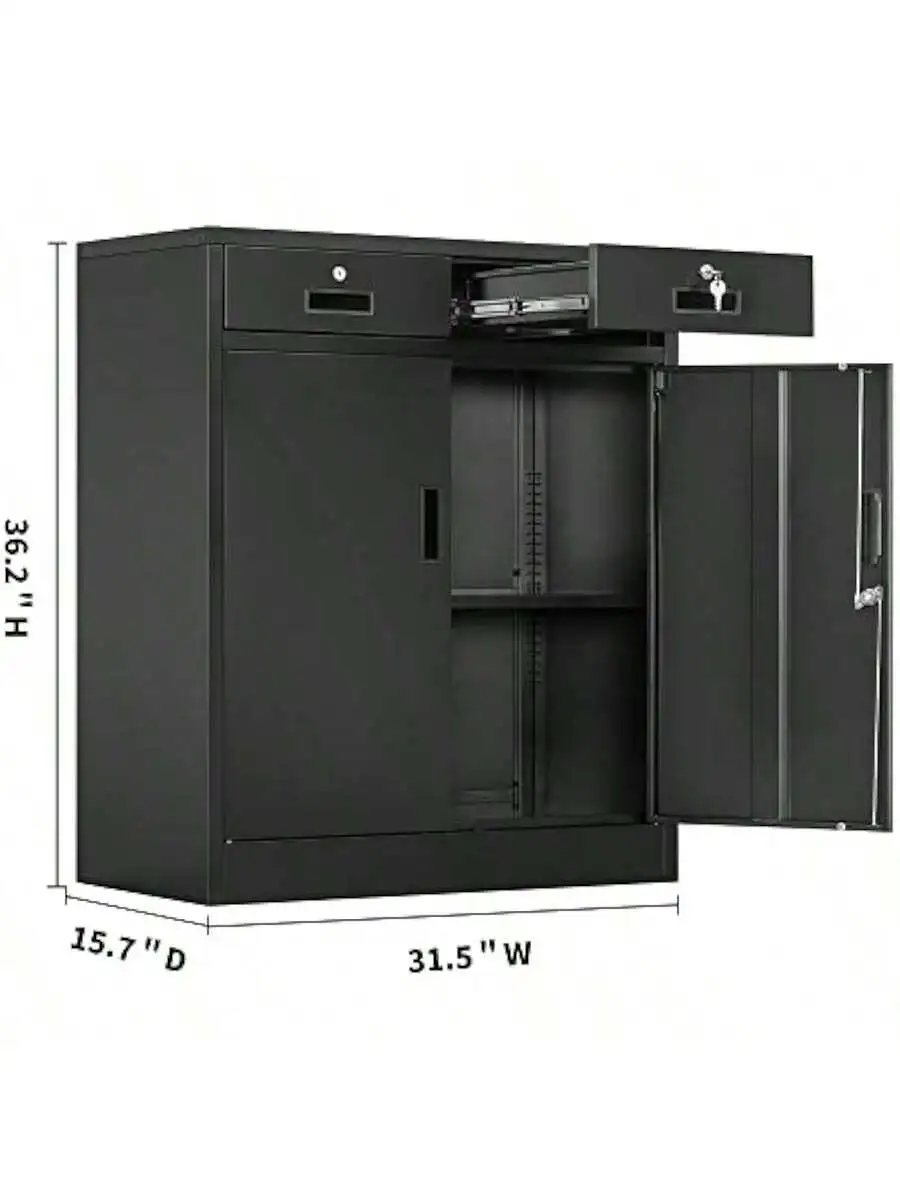 CMY Metal Storage Cabinet Locking Storage Cabinet with Two Drawers 36" H Steel Cabinet with Adjustable Shelf for Office 3