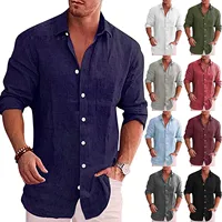 Men Shirt 2023 Spring Solid Baggy Long Sleeve Button Hawaiian Cotton Linen Shirt for Men Blouse Camisa Masculina Streetwear - Image 2