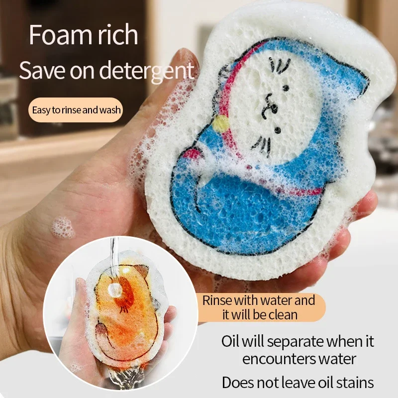 Kitchen Dish Cleaning Sponge Scouring Pad Compressed Wood Pulp Cartoon Dish Cloths Pot Wipe Cleaning Tools scrub pads cleaning sponges dish cleaning cloth dish cloth