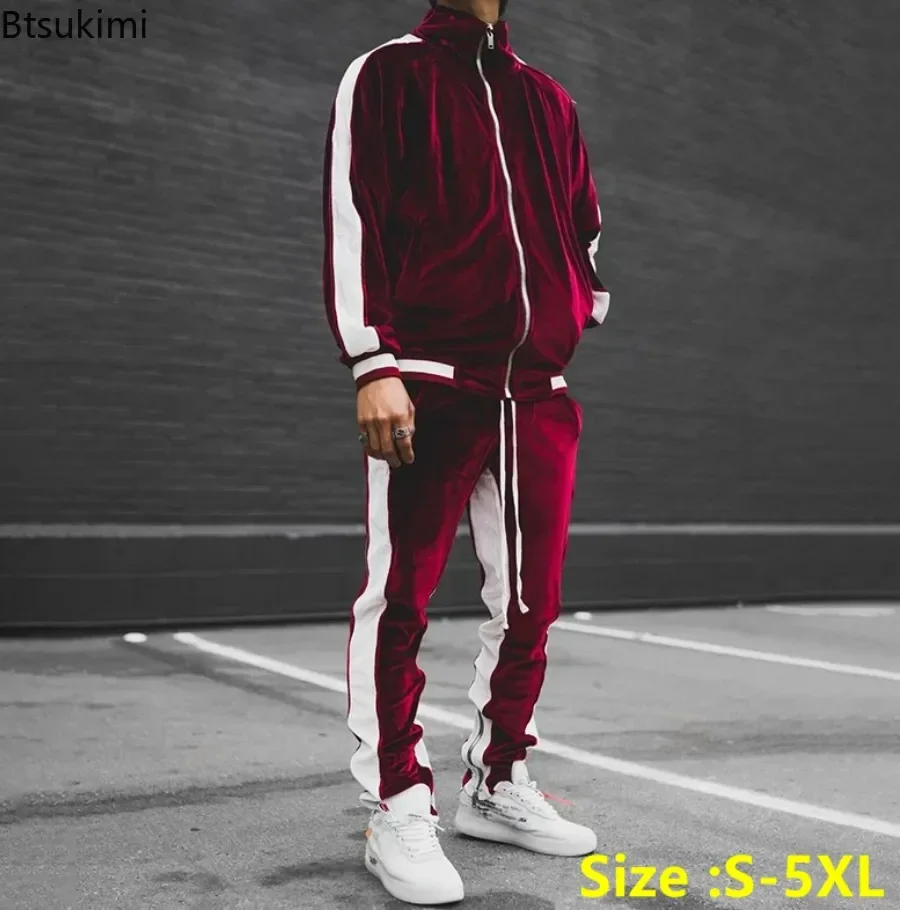 New 2024 Spring Autumn Men's Velvet Set Sport Suit Male Velour Thick Hoodies+ Pants Warm Sweatshirt Sportswear Tracksuit For Men 2024 fashion brand men sets tracksuit autumn new men s hoodies sweatpants two piece suit hooded casual sets male clothes