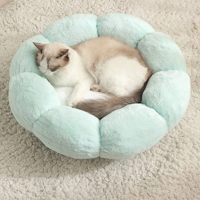 울트라 소프트 플러시 고양이 침대 개 바구니, 실내 아늑한 애완 동물 침대, 겨울 따뜻한 집 침낭 쿠션 매트 바구니, 40cm 꽃 