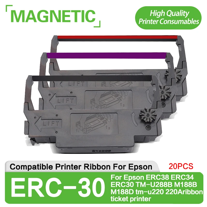 Pacote para Epson Erc38 Erc34 Erc30 Tm-u288b M188b M188d Tm-u220 220a Fita Bilhete Impressora Quadro Fita Pequena Impressão Bilhete 20