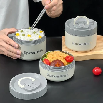 WORTHBUY Microwave Stainless Steel Thermal Lunch Box For Kids Outdoor Portable Leak Proof Double Wall Insulated Bento Box