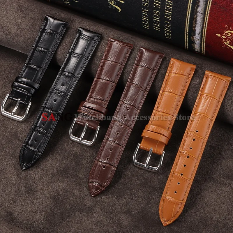 Premium Genuine Leather Watch Band - Elegant Business Bracelet in Black and Brown