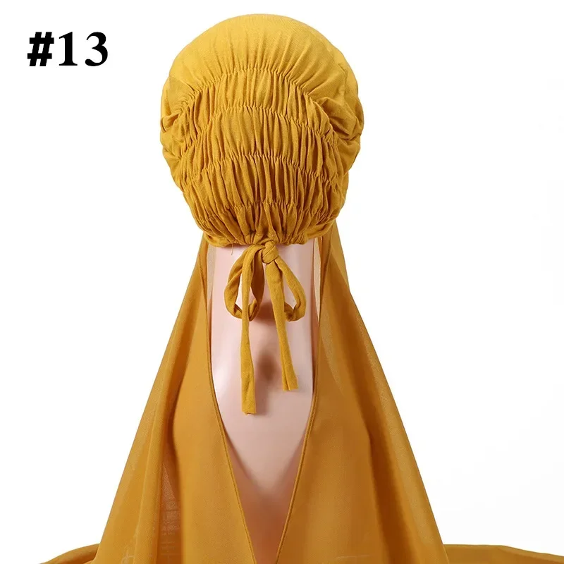 Ramadan Muslim Headband Women Chiffon Hijab Scarf With Cap Ladies Instant Hijabs Bonnet Ready To Wear Headscarf Turban Hat