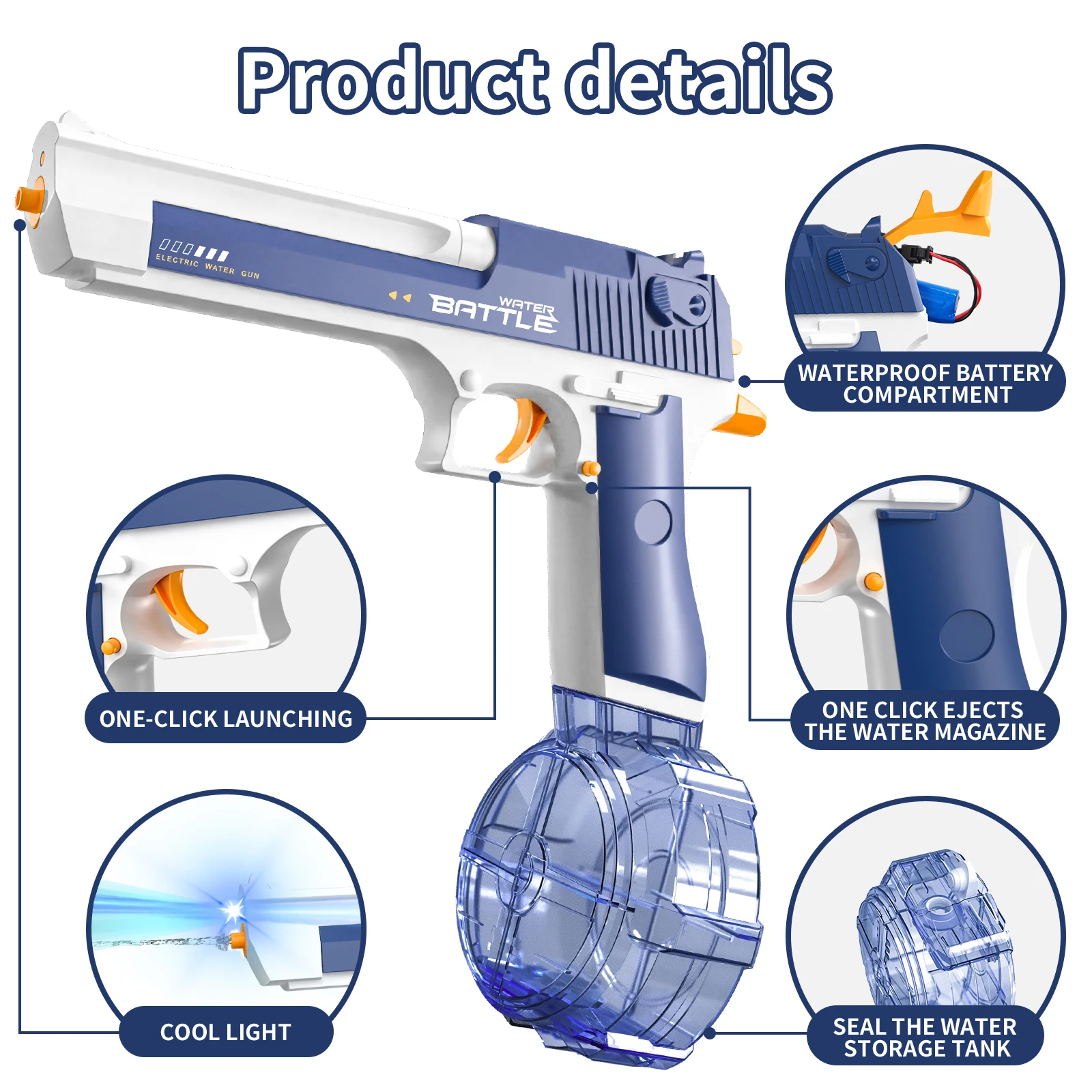 Electric Water Gun, Desert Eagle Rechargeable Automatic Squirt Guns Up to 32 FT, Outdoor Summer Toys for Kids Adults Pool Beach 2