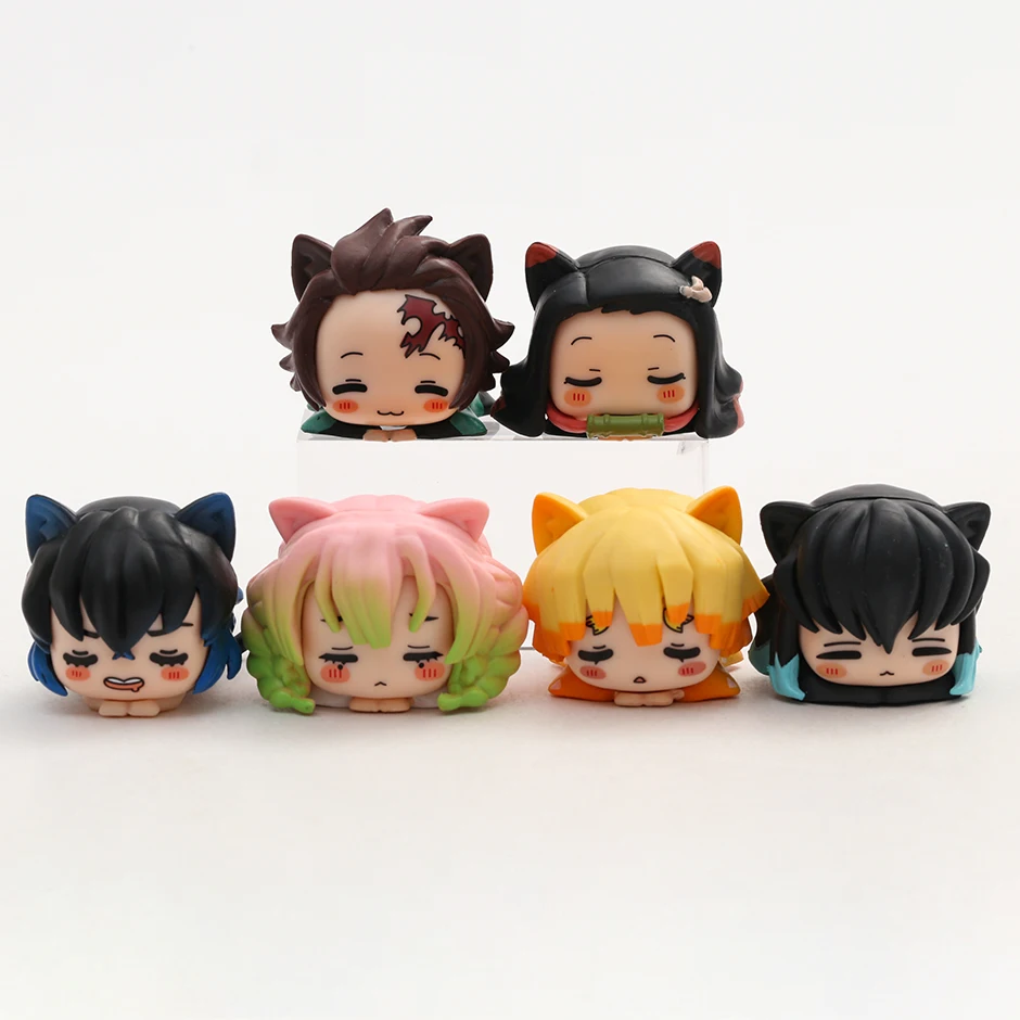 

Demon Slayer OHIRUNEKO Sleep Cat Kamado Tanjirou Nezuko Zenitsu Inosuke Kanroji Mitsuri Cute Toys Figure Model Dolls 6pcs/set