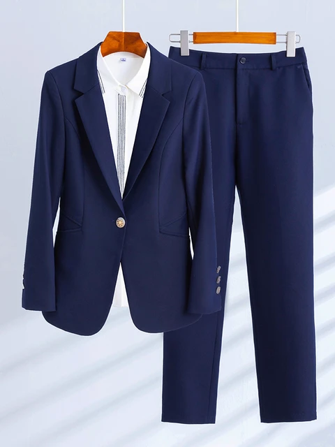 Women Wine Navy Blue Black Pant Suit Female V-Neck Formal Blazer Jacket and  Trouser 2 Piece Set For Office Ladies Work Wear - AliExpress