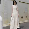 White Round Neck Vest Dress For Women'S Summer New Design With Pleated Sleeveless Slim Fit And Minimalist Long Skirt 1